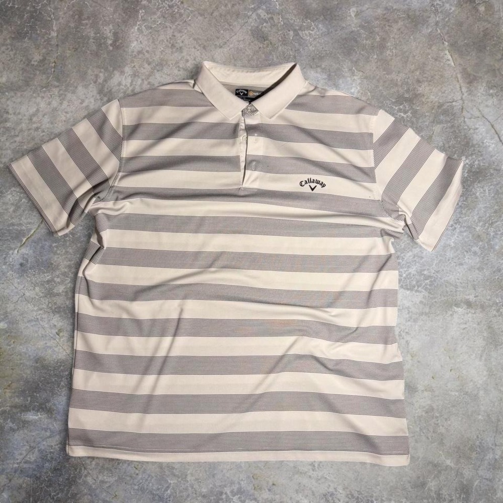 Callaway Opti-Dri white and grey summer striped polo shirt Size XL